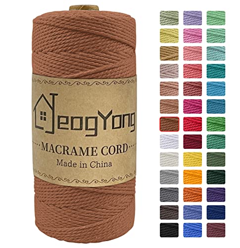 JeogYong Macrame Cord 2mm x 218 Yards, 3-Strand Twisted Natural Cotton Rope, Cotton String Coloured Craft Cord for Plant Hanger Wall Hanging Knitting Crafts, Caramel Color - color: Caramel