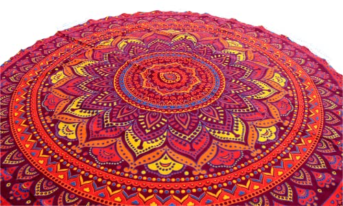 Round Roundie Indian Mandala Round Roundie Beach Throw Tapestry Hippy Boho Gypsy Cotton Table Cover Round Tapestry wall hanging (42 Inches, Orange) - color: Orange, size: 42"L x 42"W