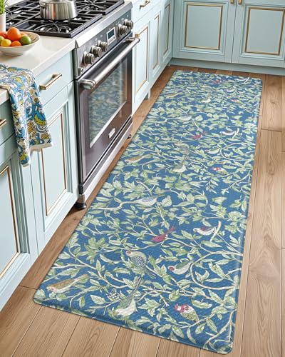 LUMI Anti Fatigue Kitchen Cushioned Mat for Floor, Padded Waterproof Runner for Standing, Stain Resistant Comfort Rugs for Home, Sink, Laundry, 24x59 - color: Blue Floral, size: 59"L x 24"W x 0.4"Th