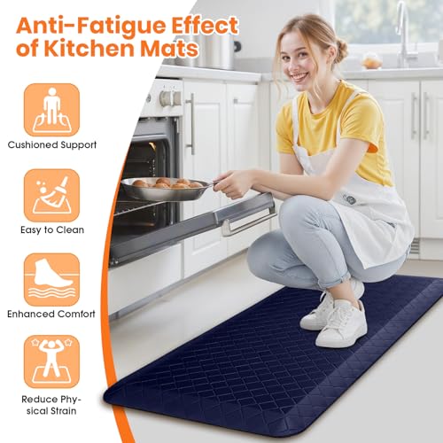 4/5 Inch Extra Thick Kitchen Mats for Floor,Non Slip Anti Fatigue Kitchen Rugs,Waterproof Stain Resistant Sink Mat,Cushioned Standing and Comfort Mats for Office (17"x39" Blue) - color: Blue, size: 39"L x 17"W x 0.8"Th