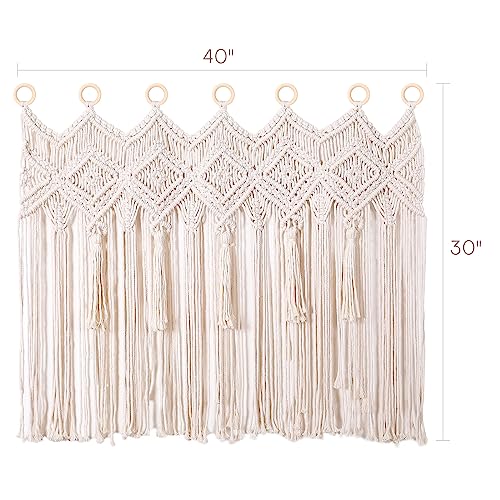 Osunnus Macrame Wall Hanging Macrame Valance Curtain for Window Doorway 40" x 30" Boho Macrame Wall Tapestry Decor with Tassel, 2 Panels