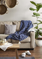 DII Striped Throw Collection Cotton Slub, Hand-Tied Tassels, 50x70, French Blue & Off-White - color: French Blue & Off-white, size: 50x70''