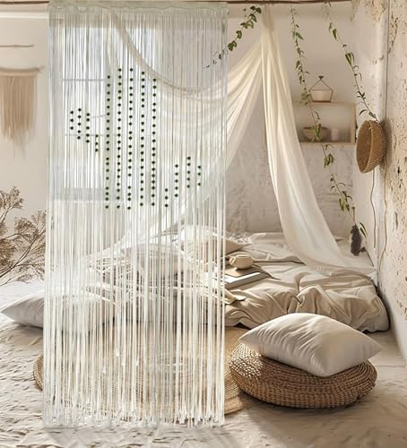 Flber Macrame Curtain Boho Window Curtain Doorway Macrame Wall Decor Yarn Art Moder Bedroom Headboard Decor,31" W x 70" L - color: Ivory4