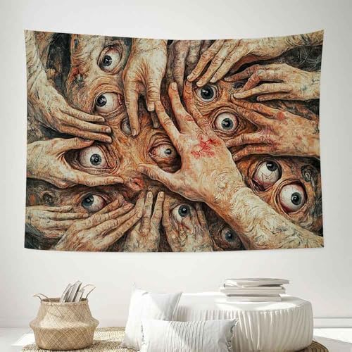 LATETOMT Abstract Tapestry Creepy Hands Tapestry for Halloween Horror Tapestries Gothic Surreal Canvas Print Wall Art for Halloween Party Terrifying Atmosphere LTMTAYW304 - color: Style-3, size: Customize
