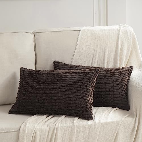 Fancy Homi Decorative Throw Pillow Covers for Bed Couch Bedroom Bench, Soft Corduroy Solid Pillow Case, Rustic Farmhouse Boho Room Decor,20" x 12" (Pack of 1),Dark Brown - color: Dark Brown, size: 20" x 12" (Pack of 1)