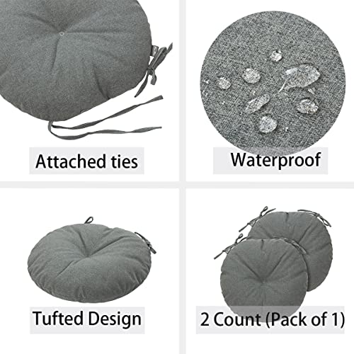 Bistro Chair Cushions 15 inch,Set of 2,Tufted Round Chair Cushions with Ties,15"x15"x4",Water Resistant Round Seat Cushion for Barstool Chairs,Patio Garden Kitchen Outdoor Furniture(Dark gray) - color: Dark Gray, size: 15"x15"