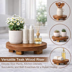 Teak Handmade Display Riser for Bathroom Counter Decor, Round Pedestal Stand for Shelf, Home Centerpiece Decor