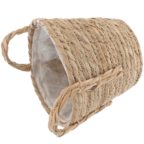 SHOWERORO Boho Seagrass Basket Planter with Handle 20cm Diameter Indoor Flower Pot for Succulent Plants Home Decor Retro Straw Woven Planter for Living Room