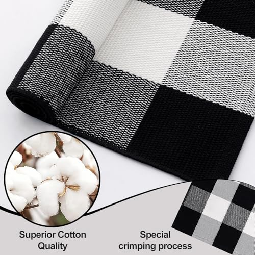 OLANLY Buffalo Plaid Rug 2' x 3' (24" x 36") – Black and White Cotton Checkered Doormat, Washable Indoor Outdoor Rug for Layered Front Porch, Kitchen, Entryway Decor - color: Black White Buffalo Check, size: 2' X 3' (Rectangular)