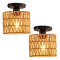 Ceiling Light Fixture,Hand-Woven Rattan Flush Mount Ceiling Light,Farmhouse Light Fixtures Ceiling Mount Boho for Hallway Bedroom Kitchen Entryway Living Room - color: 2 Pack Brown