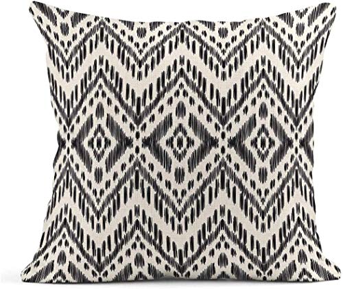 ArtSocket Set of 4 Throw Pillow Covers Ikat Tribal and Boho Bohemian Black Ethnic Herringbone for Ideas Decor Linen Outdoor Pillow Cases Home Decorative Square 16x16 Inches Pillowcases - size: 16" x 16" (Pack of 4)