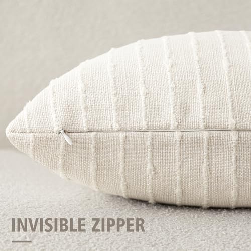 Foindtower Pack of 2 Decorative Jacquard Boucle Lumbar Throw Pillow Covers Accent Textured Striped Pillowcases Cozy Boho Cushion for Couch Sofa Bedroom Living Room Home Decor 12x20 Inch Cream White - color: Cream White, size: 20" x 12" (Pack of 2)