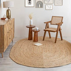 HOMEMONDE Reversible Oval Jute Area Rug - 5 x 8 ft Hand Woven Natural Fiber - Farmhouse Braided Rugs for Dining Room/Hallway/Office/Kitchen/Bedroom (Natural) - size: 5' x 8' (Oval)