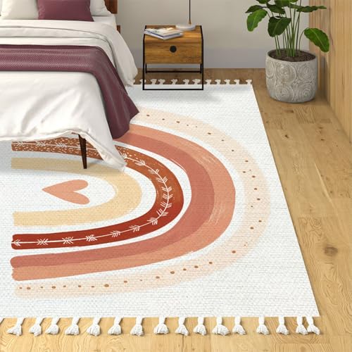 Boho Rug Scandinavian Nursery Rainbow Print for Playroom with Neutral Area Carpet Patio Hallway Runner Mat Pad Minimalist Home Decor Living Room Bedroom Indoor Outdoor, Multi3, 90x150cm - color: Multi3, size: 90x150cm