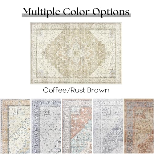 BILEEHOME Boho Rug Runners for Hallway Non Slip Washable Neutral Modern Farmhouse Runner Rug for Kitchen Light Tan Brown and Beige with Rust Terracotta Pattern 3x8 - color: Coffee/Rust Brown, size: 3' x 8' (Rectangular)