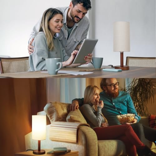 Small Table Lamp for Bedroom, Nightstand Lamp Linen Lampshade Bedroom Wood Base Small Bedside Lamp for Night Stands, Desk Lamps for Reading Living Room, Office (LED Bulb Included) (Black-Walnut Wood) - color: Black-Walnut Wood