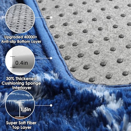 ONASAR Area Rugs for Bedroom Living Room, 4x6 Fluffy Navy Blue and White Throw Rug for Home Decor, Geometric Soft Shaggy Plush Floor Carpet for Kids Girls Boys Teen Nursery Dorm Office - color: 7- Navy / White, size: 4' x 6' (Rectangular)