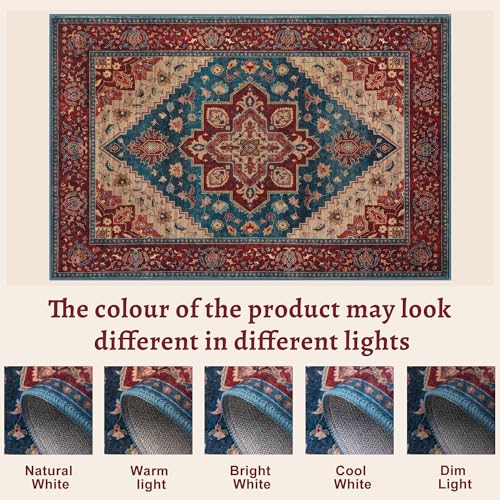 Tangsoo Vintage Small 2x3 Washable Rugs for Entryway Non-Slip Oriental Low Pile Rug for Front Door, Kitchen, Indoor, Accent Throw Small Area Rug, Door Mat for Entrance, Soft Boho Red Rug - color: Red/Blue, size: 2' X 3' (Rectangular)