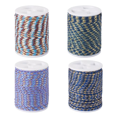 17.2 Yards 1.5mm Metallic Braided Thread Blue 4-Ply Macrame Polycotton Cord Jewelry Beading Cord for String Wall Hangings Plant Hanger String Knitting Macrame Rope Bracelet DIY Craft - color: Mixed Color 11, size: 1.5mm