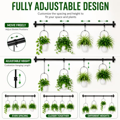 Adjustable Hanging Window Planter with 4 Pots, Space Saving Indoor Herb Garden Plant Hanger, Metal Vertical Plant Rack for Kitchen, Balcony & Home Deco41in-4 Flower pots