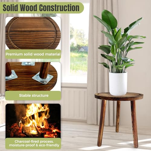 3-Pack Wood Plant Stands Indoor, Mid-Century Modern Plant Stool for 6-12 Inch Pots, Tall Single Corner Wooden Planter Table for Multiple Plants, Living Room, Balcony, and Office