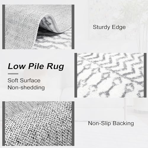 Hallway Runner Rug 2x6, Ultra Soft Ivory Gray Moroccan Distressed Kitchen Runner Rug with Rubber Backing, Washable Low-Pile Boho Runner Rugs for Bedroom Bathroom Laundry Room - color: Ivory / Gray, size: 2' x 6' (Runner)