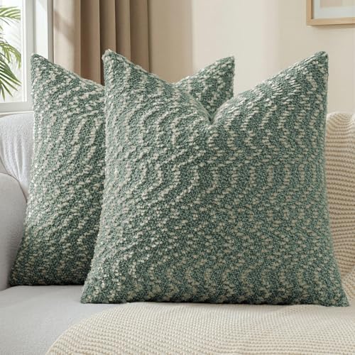 a moment Green Pillow Covers Set of 2 with Plush Cluster Texture (16x16 Inch), Decorative Throw Pillows for Living Room, Couch Bed, Sofa, Cozy Accent Pillow Cases for Home Decor (No Inserts) - color: Green, size: 16" x 16" (Pack of 2)