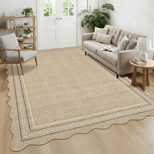 GarveeHome Washable Entryway Rug 4x6 Area Rugs Non Slip Living Room Area Rug Modern Jute Printed Nursery Rug Soft Non Shedding Low Pile Stain Resistant Carpet for Playroom Bedroom Front Door, Jute - color: Jute Color, size: 4' x 6' (Rectangular)