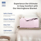 THREAD SPREAD Organic GOTS Certified Cotton Blanket, Twin/Twin XL - 350 GSM, Antistatic, Fuzzy Soft, Lightweight, Sofa, Camping & Travel, All-Season Herringbone Throw, Blush + Stylish Bonus Tote Bag - color: Herringbone - Blush, size: Twin / Twin XL