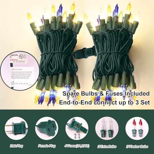 LAMPHOME Blue Yellow Clear Christmas String Lights, 150 Ct 31.9FT Incandescent Mini Fairy Lights, UL Certified White Wire Hanukkah Lights for Indoor Outdoor Holiday, Xmas Tree, Hanukkah & Patio Decor - color: Blue Yellow Clear 150 Count Green wire