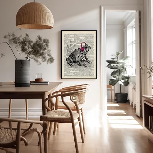 Poster Master Dictionary Poster - Retro Frog With Headphones Print - Frog Art - Music Artwork - Modern Design - Preppy Design - Trendy Decor - Funny Dorm or Living Room Decor - 8x10 UNFRAMED - color: Style-06, size: 8"L x 10"W