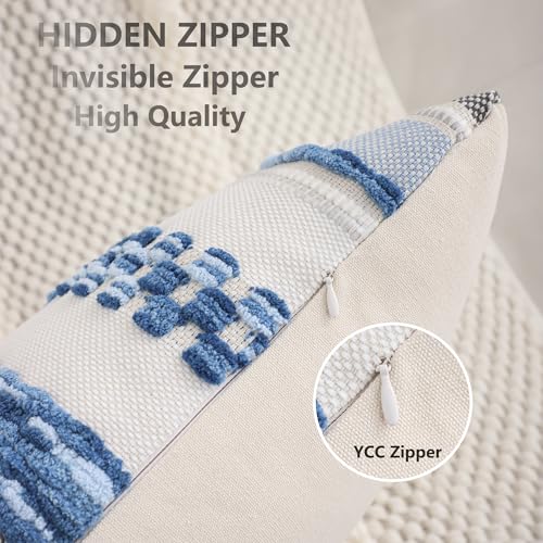 Boho Lumbar Throw Pillow Cover 14x36 Long Body Lumbar Decorative Pillow Case Accent Chenille Striped Pillowcase Farmhouse Cushion Case for Home Decor Sky Blue (1 Piece) - color: Sky Blue Stripe, size: 36" x 14" (Pack of 1)