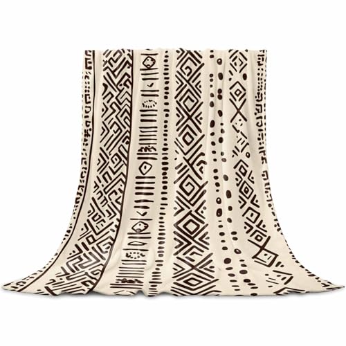Boho Beige Throw Blanket Fleece Blanket for Couch, Vintage Tribe African Texture Soft Microfiber Fuzzy Cozy Lightweight Blankets for Home Bed Sofa All Season 40 x 50 Inch - size: 40*50in