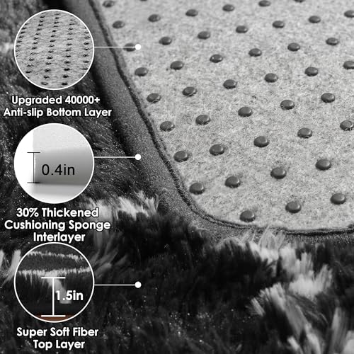 ONASAR Area Rugs for Bedroom Living Room, Fluffy 4x6 Black and White Rug, Geometric Shaggy Plush Bedside Indoor Floor Carpet for Nursery Kids Teens Girls Boys Dorm Home Office Decor - color: 4- Black / White, size: 4' x 6' (Rectangular)