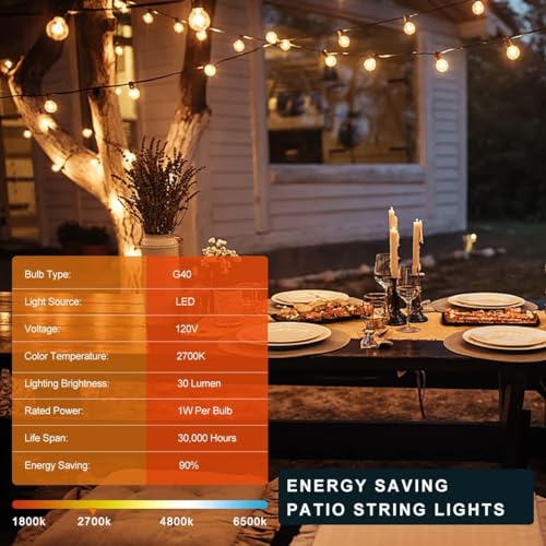 Kawaya 240FT Outdoor Lights String LED Patio Light Waterproof Dimmable G40 Globe String Lighting for Outside with 120+4 Blubs Shatterproof Hanging Lights for Porch Bistro Backyard Gazebo Balcony Cafe - size: 2×120FT