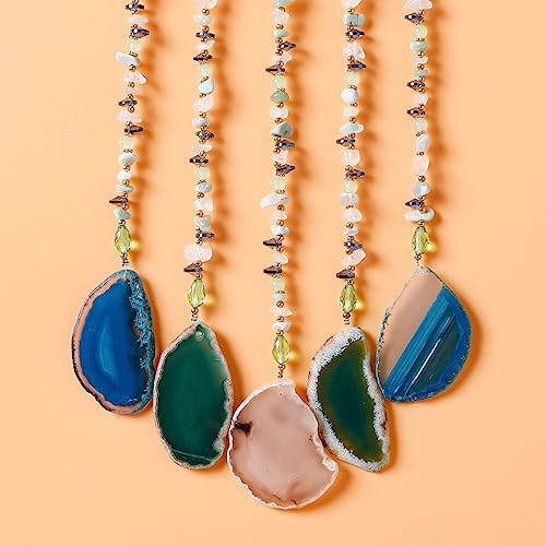 Agate Gemstone Dream Catcher 7 Chakra Tree of Life Dream Catcher with Rainbow Crystal Stones Handmade Dreamcatcher Wall Decor for Adults Boys Girls,Bedroom,Wedding,Garden,Bless Gift(Blue&Green Moon) - color: Blue+green Moon Agate