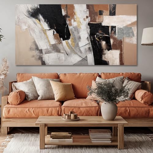 MLART99 Large Abstract Canvas Wall Art Black White Gold and Brown Geometric Painting Textured Modern Artwork for Bedroom Living Room Home Decor 29x58 Inch - color: Black and Brown and Gold, size: 58"L x 29"W