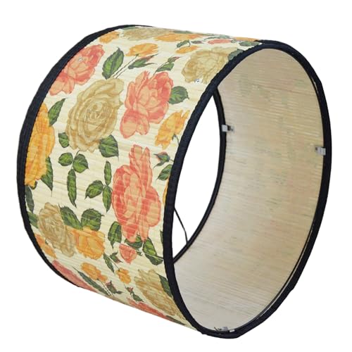 Bamboo Lamp Shade With Tropical Plants Chandelier Covers, Bohemian Farmhouse Drum Lamp Shade for Table Lamp Floor Lamp, Rustic Rattan Light Fixture for Bedroom Living Room (13x13x10 inch) - color: color8, size: 13*10
