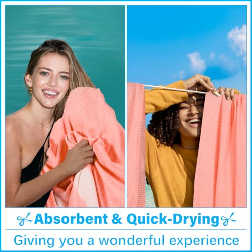 Oversized Turkish Beach Towel Blanket XXL Cotton Sandproof Towels Boho Woven Extra Large Big Sand Free Giant Throw Blankets Huge Quilt XL Picnic Camping Necessities Cloud For Adult Gifts Coral - color: Woven Coral, size: Xxxl(88x82 In,224x208 Cm)