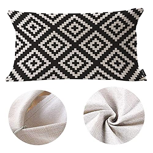 EKOBLA Black and White Accent Throw Pillow Covers Repeating Pattern Geometric Jagged Wave Oblong Rectangle Throw Pillow Cases for Sofa Bed Couch Cotton Linen 12x20 Inches - color: Multi-bs23, size: 20" x 12" (Pack of 1)