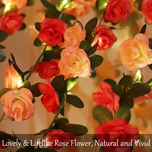 Fielegen 30 LED Rose Flower String Lights 8.2ft Artificial Flower Garland with Lights Hanging Fake Rose Flower Vine Lights for Garden Wedding Party Decor Birthday Bedroom Wall Decor