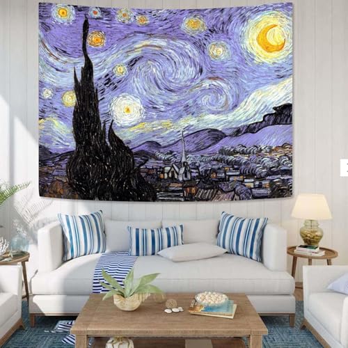 Yeoiat Van Gogh Tapestry Starry Night Wall Tapestry, Moon Tapestries for Bedroom Art Tapestries Wall Hanging for Bedroom Living Room 36"x48" - color: Purple Blue, size: 48"L x 36"W