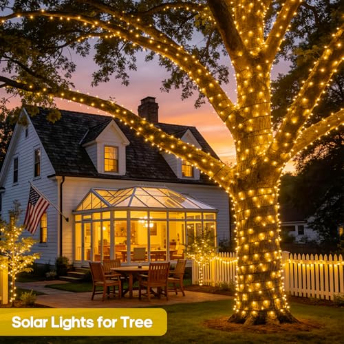 JMEXSUSS 600 LED Solar String Lights Outdoor Waterproof, Solar Christmas Lights Outdoor, 8 Modes Christmas Light for Outside Patio Yard Tree Decorations - color: Warm White, size: 600LED*1