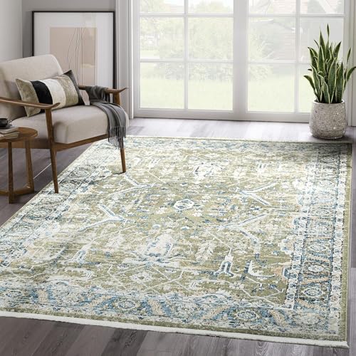 Abani Savoy Collection Area Rug - Intricate Blue/Green Vintage Design 9' x 12' - Easy to Clean - Durable for Kids & Pets - Non-Shedding - Medium Pile - Soft Feel - Living Room, Bedroom & Office - size: 9' x 12'