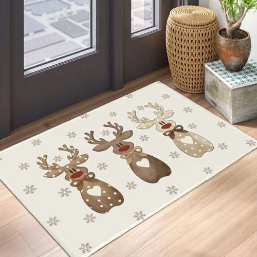 Indoor Christmas Rug 2x3 Reindeer Snowflakes Xmas Decorative Throw Rugs Small Low-Profile Non-Slip Door Mat Winter Area Rug for Entryway Bedroom Bathroom Kitchen Laundry Room - color: Reindeer