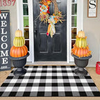 Buffalo Plaid Rug 3'x5' Black and White Checkered Rug Front Door Mat Outdoor Cotton Washable Front Porch Rug Layered Doormats for Front Porch/Farmhouse/Entryway - size: 3'x 5'