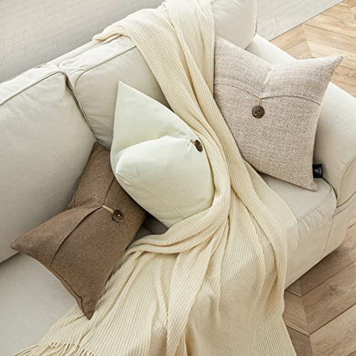Phantoscope Pack of 2 Farmhouse Throw Pillow Covers Premium Coconut Button Vintage Linen Solid Decorative Pillow Cover for Couch Bed and Chair Off White 18 x 18 inches 45 x 45 cm - color: Cream White, size: 18" x 18" (Pack of 2)