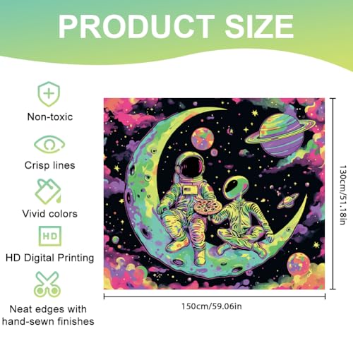 CRAFTYMELODY Astronaut Alien Blacklight Tapestry Glow in the Dark Tapestry UV Reactive Funny Universe Wall Hanging 59×51 Inch with Hook Self Adhesive Sticker Clip for Bedroom Home Wall Decoration - color: Astronaut