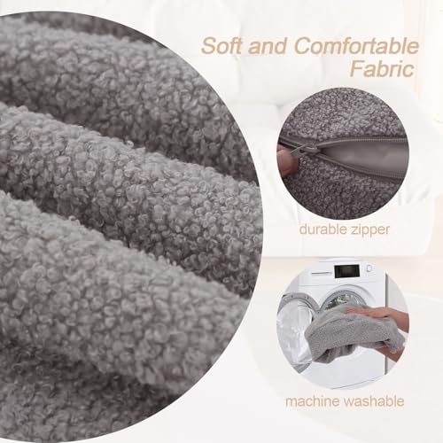 MeMoreCool Stuffed Round Pouf Ottoman Foot Rest, Floor Pouf Foot Stool with Soft Foam Chunk Filling, Small Round Ottoman Footstool Circle Footrest for Living Room, Light Grey - color: Teddy Grey