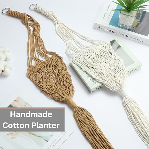 2 Pack Macrame Planter Hanger for up to 8" Pot, Indoor Hanging Planter | Plant Hanger Indoor, Hanging Plants Holder Basket | No Plant or Pot Included - color: Caramel